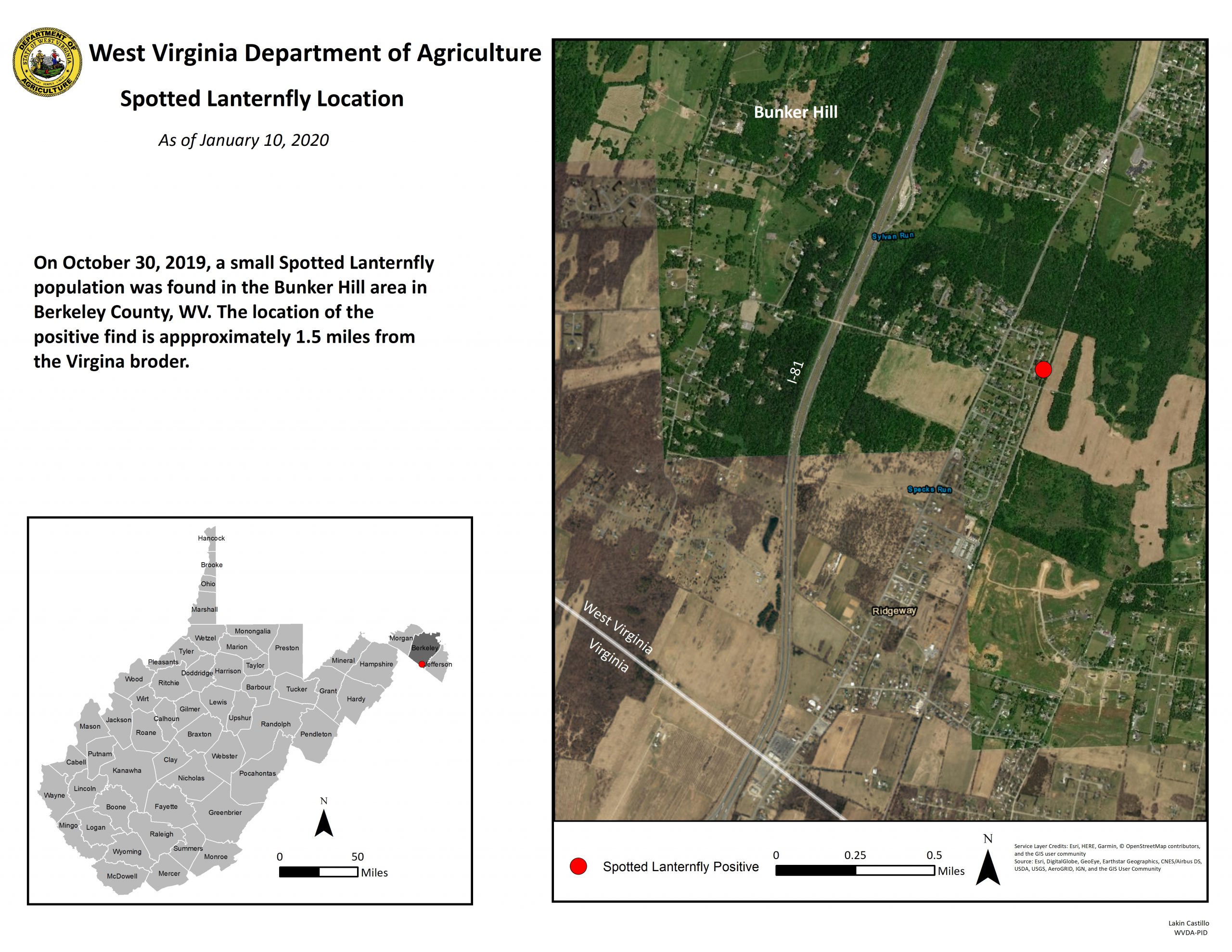 Bunker Hill in Berkeley county was where the first spotted lanternfly was discovered in West Virginia in 2019.